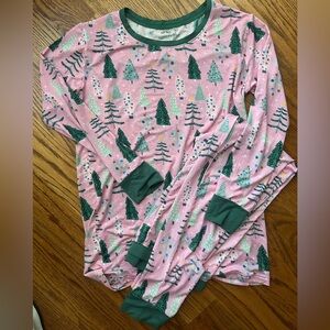 Little sleepies pink Christmas tree pajama set, girls sz 16
